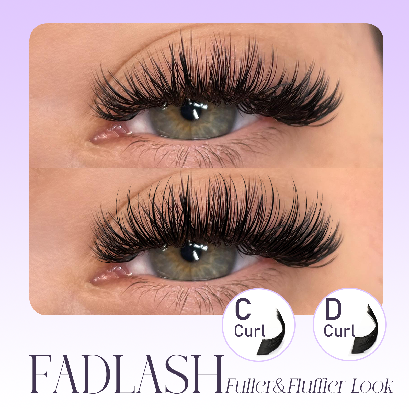 Comparison of C curl vs D curl eyelash extensions - Classic Individual Lashes by FADLASH