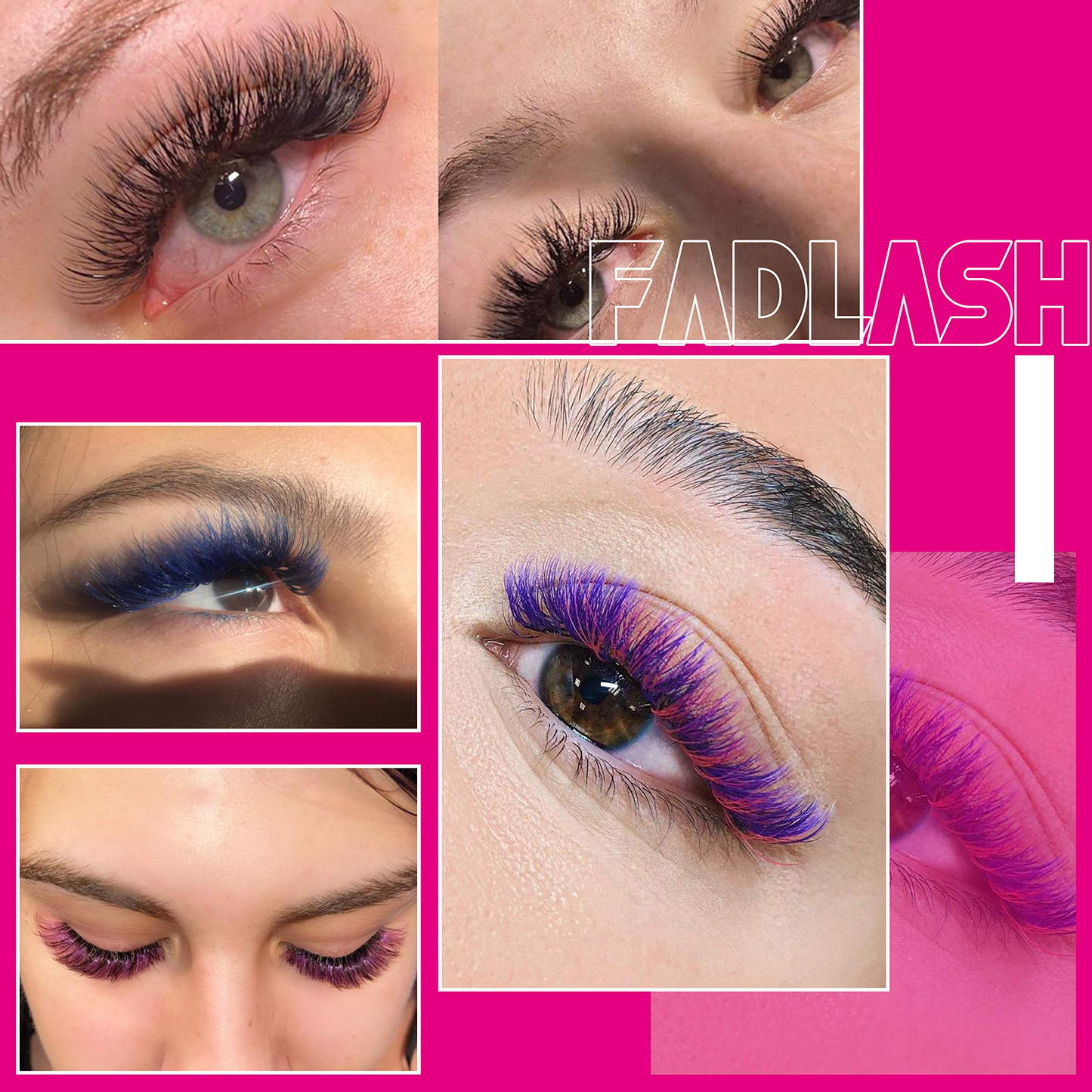 Close up of fluffy purple volume lashes showing no glue residue