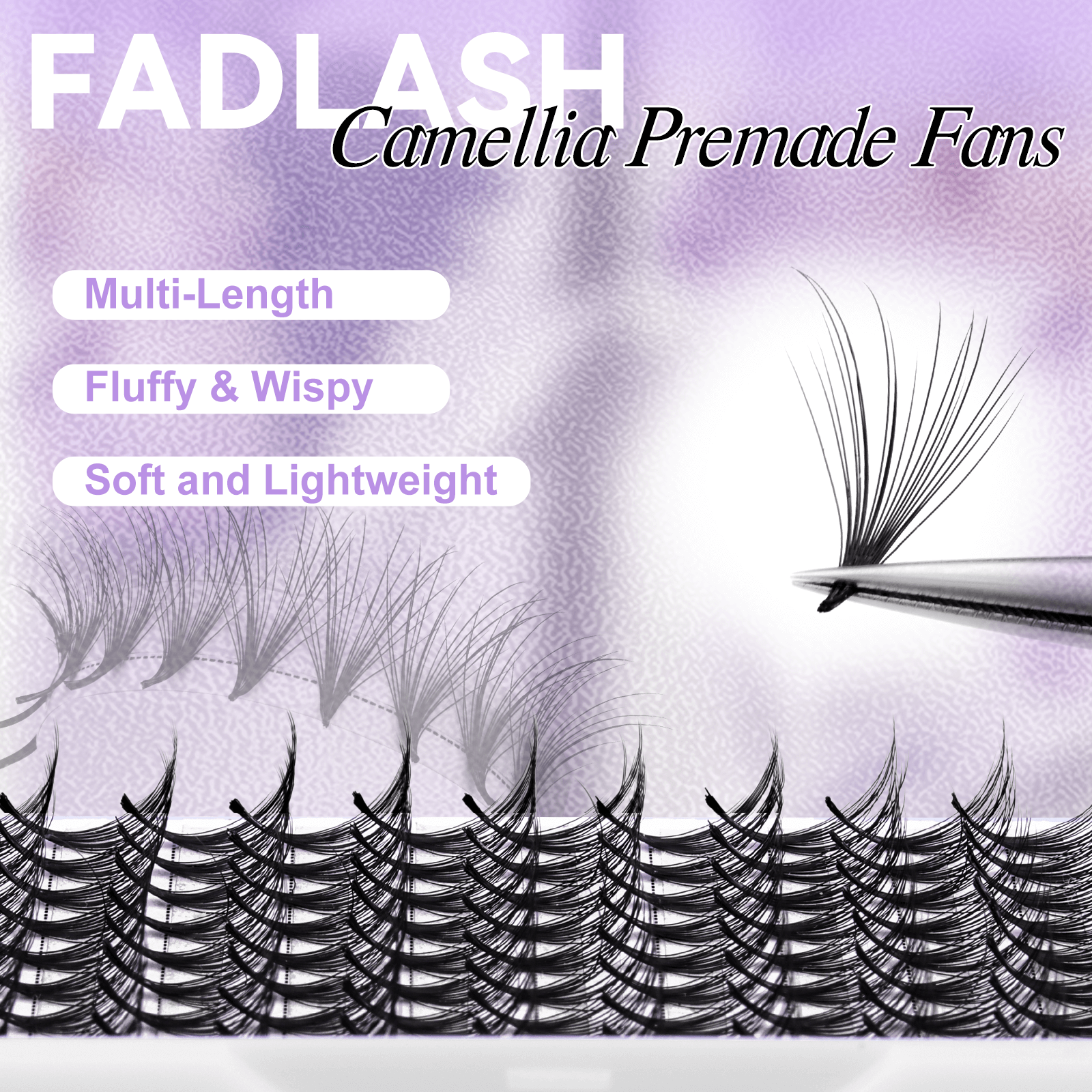 Close-up feature shot: Multi-Length, Fluffy & Wispy, Soft and Lightweight Camellia lashes