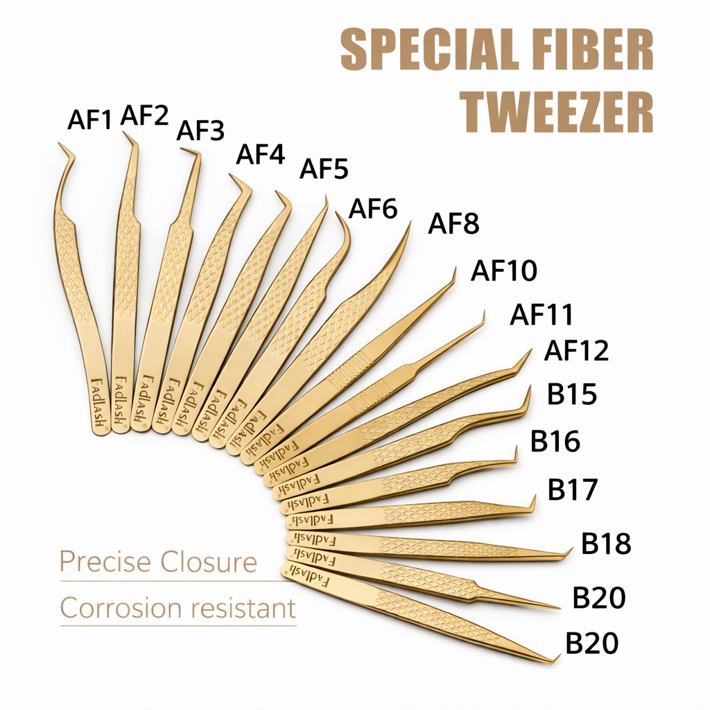 Fadlash gold fiber tip tweezers for volume lash fanning