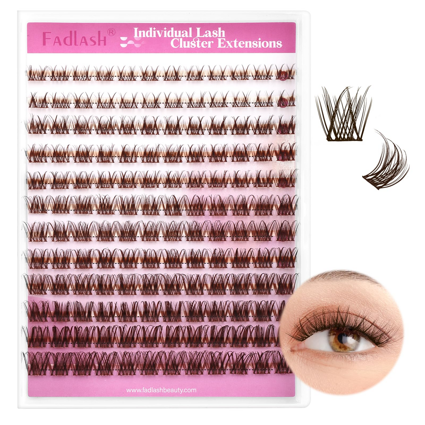 (🇺🇸 US Stock) Brown DIY Lash Clusters | Natural D Curl 8-16mm Tray