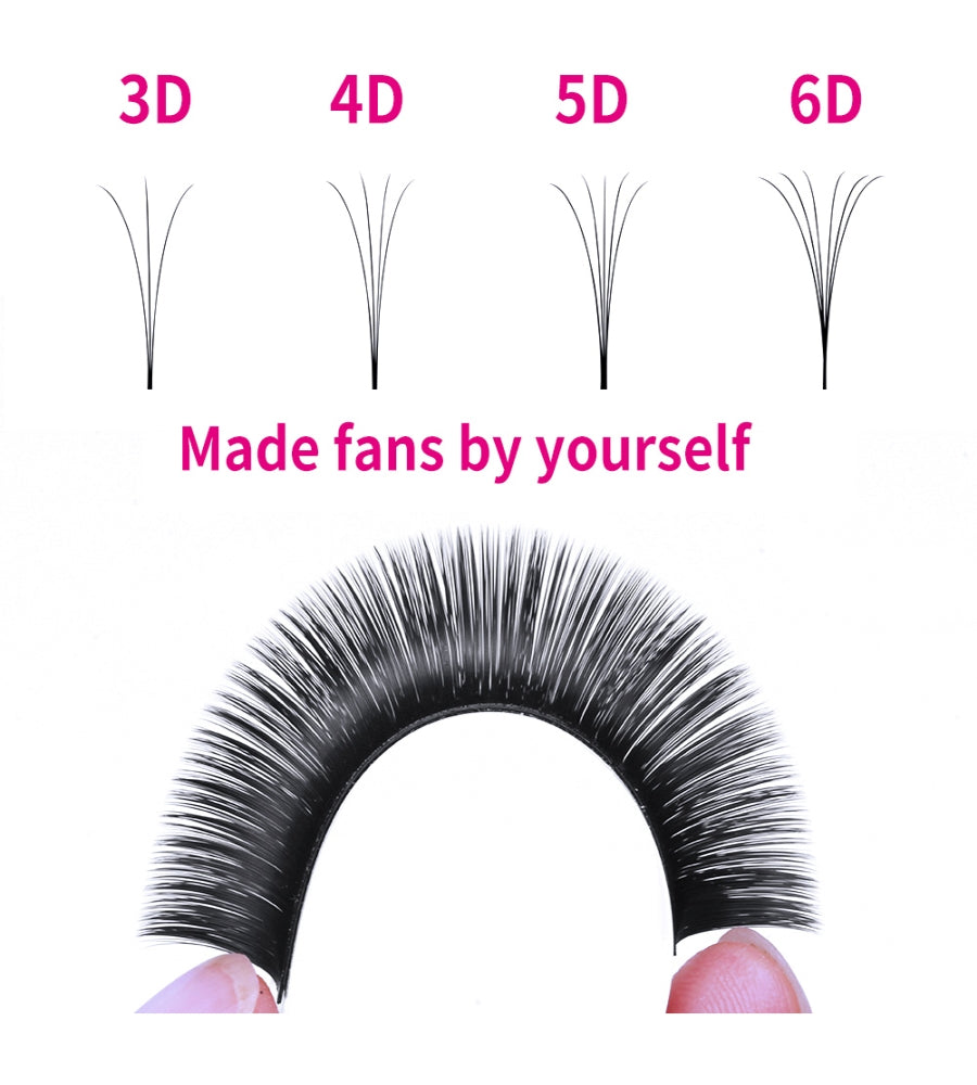 Matte black easy fan lash extensions in 12 rows, soft PBT material