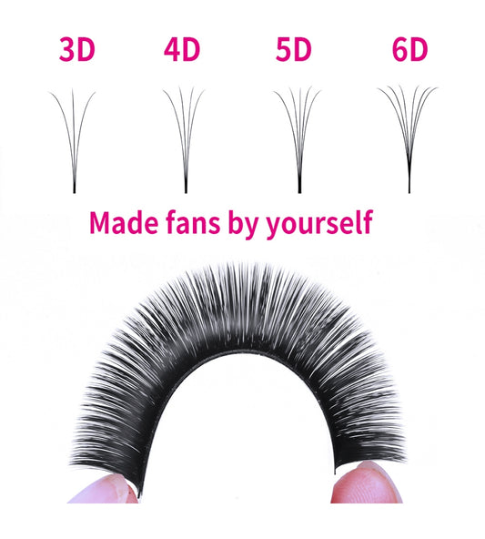 Matte black easy fan lash extensions in 12 rows, soft PBT material