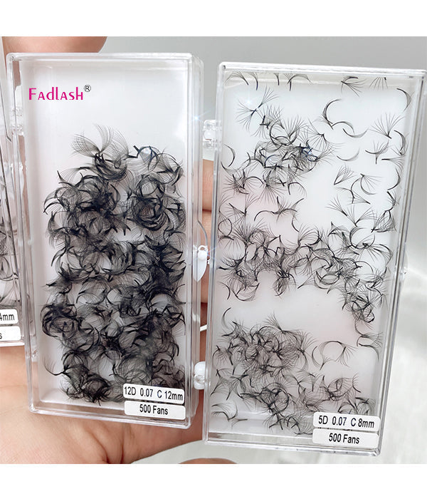 5D Wispy Premade Lash Fans – 0.07, 1000 Fans, Black, Volume Eyelash Extensions