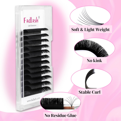 Soft and lightweight self fanning lashes showing stable curl and no residue glue