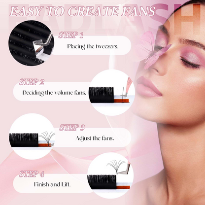 Step-by-step guide on how to pick up and apply auto blooming volume lashes