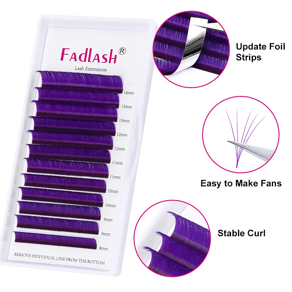 Guide showing 2D to 10D volume fans easily made with purple lashes