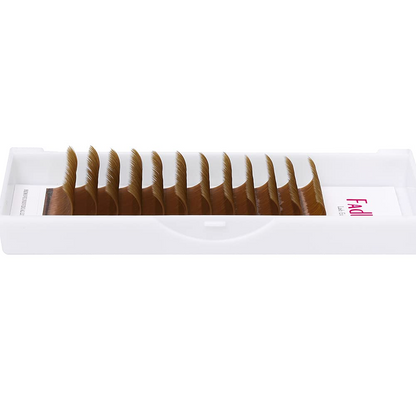 Side view of Fadlash brown volume lash extension tray showing curl profile