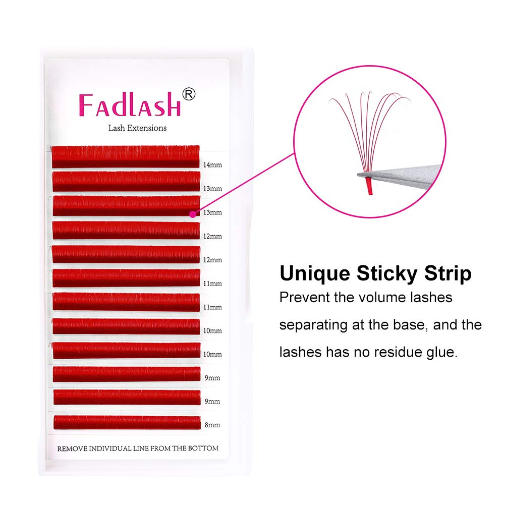 Highlighting the unique sticky base strip for perfect red volume fans without falling apart