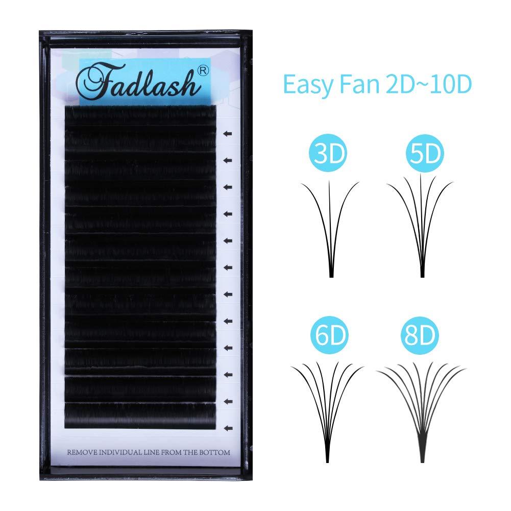 Fadlash matte black volume eyelash extensions tray in classic blue packaging