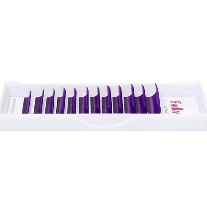 Infographic highlighting foil back strips and stable curl of purple lash extensions