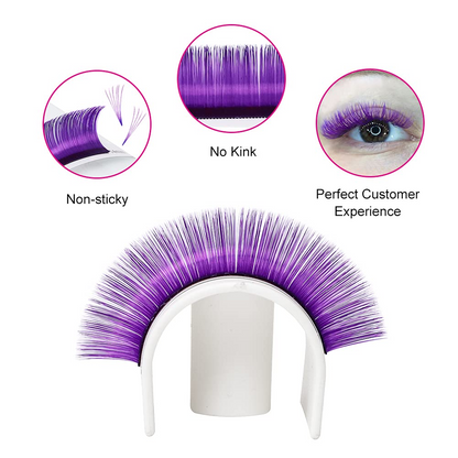 Side profile view of Fadlash purple lash extension tray showing dramatic curl