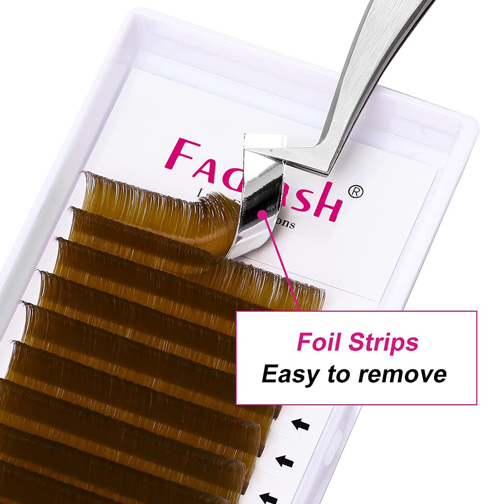 Tweezers easily peeling off a Fadlash foil back lash strip without leaving residue