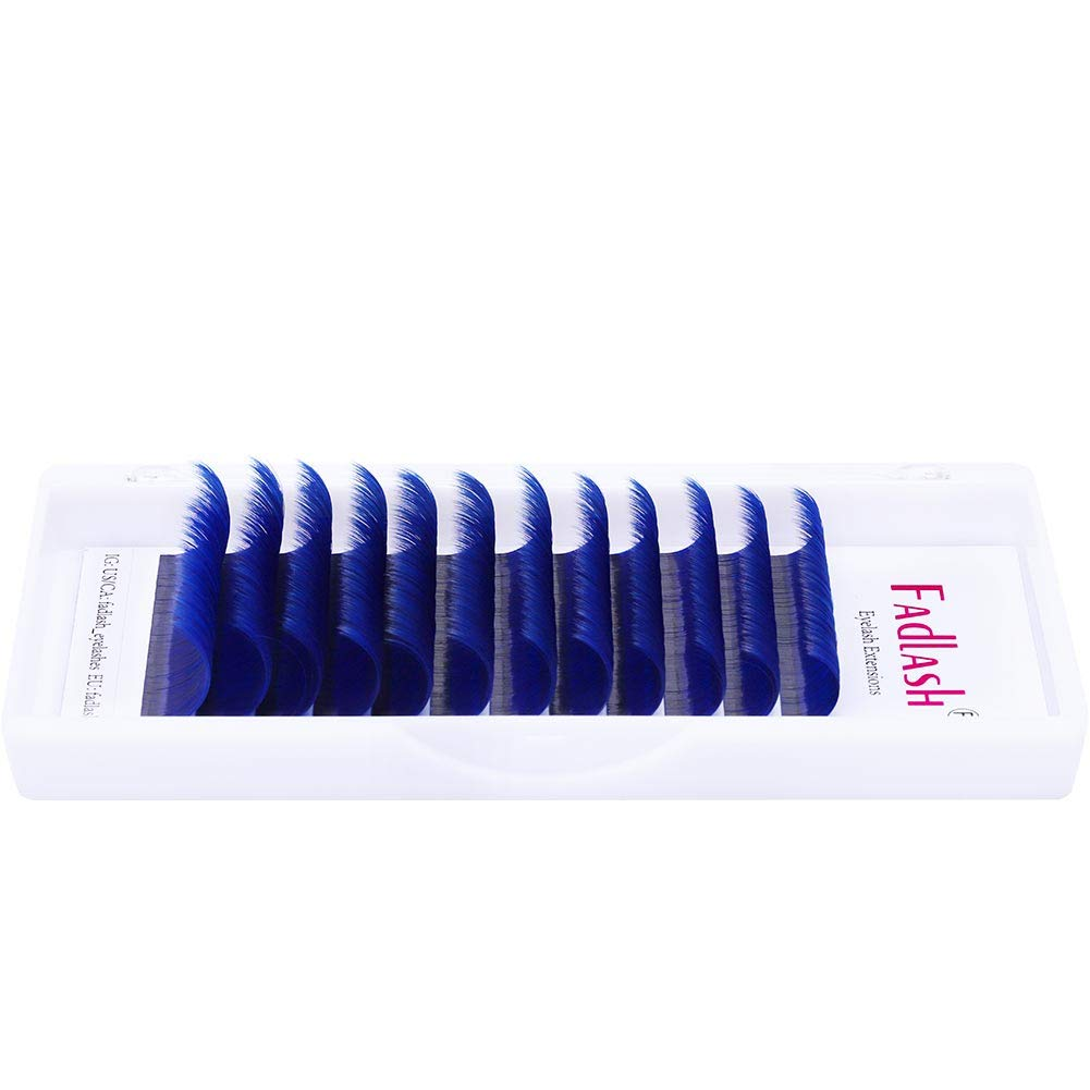 Side profile view of Fadlash blue lash extensions showing the dramatic D curl