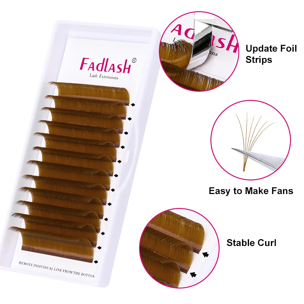 Close up of tweezers creating a perfect handmade fan from Fadlash brown volume lash strips