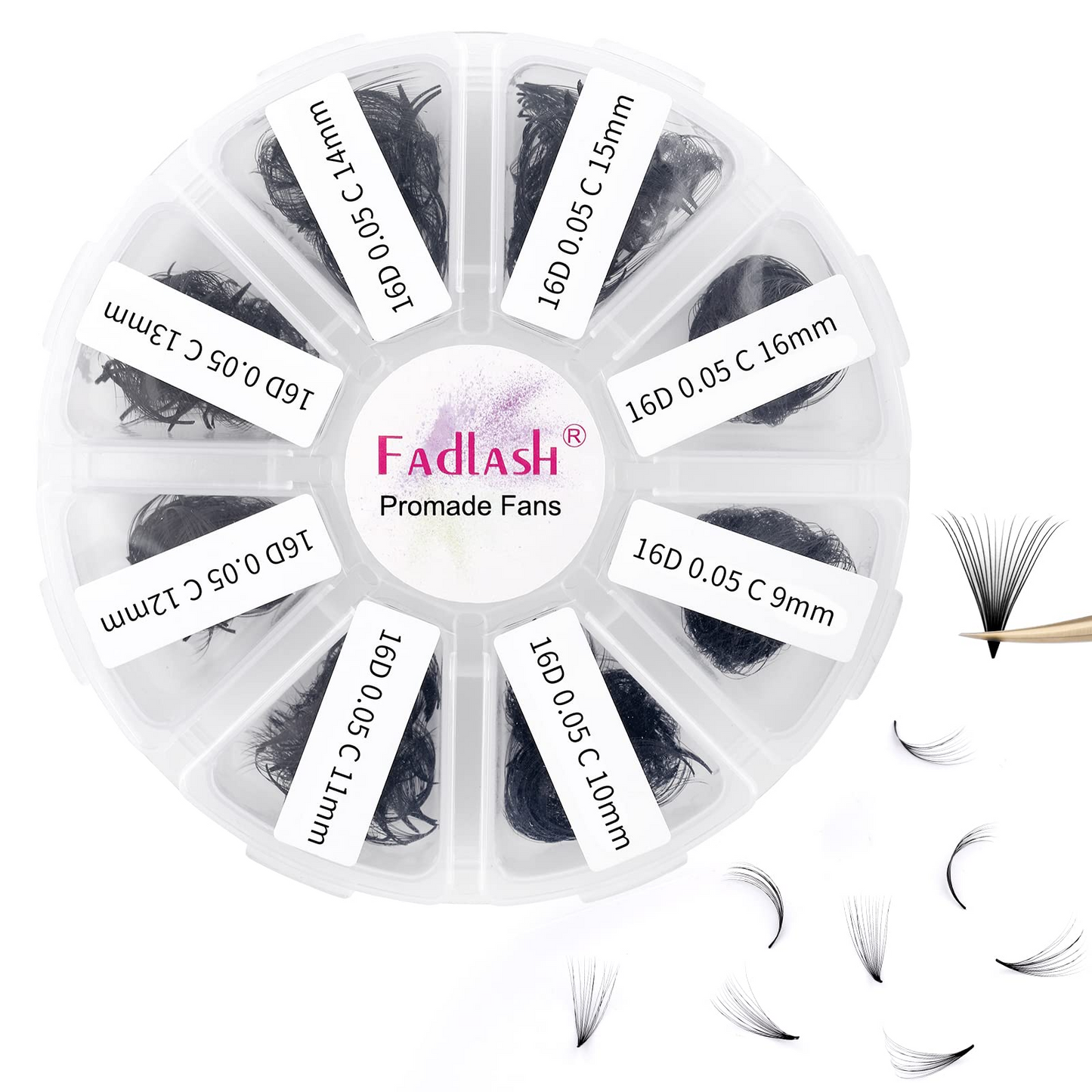 Fadlash 1000 pieces promade fans russian volume eyelash extensions mix tray 9-16mm