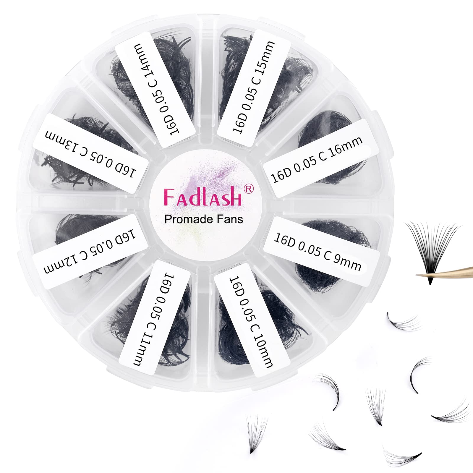 Fadlash 1000 pieces promade fans russian volume eyelash extensions mix tray 9-16mm