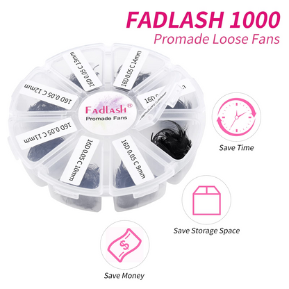 1000pcs 0.05mm C Curl 16D Promade Volume Fans (Mix 9-16mm)