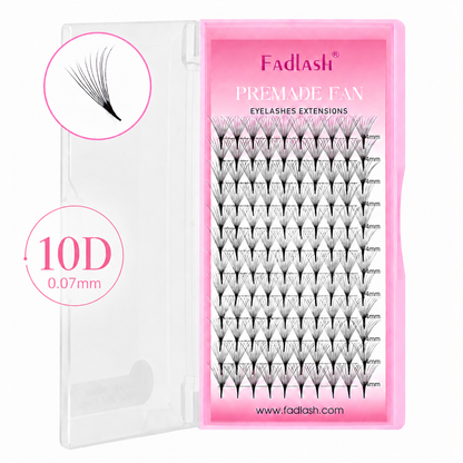 10D premade fan lashes 0.07mm in new Fadlash pink packaging