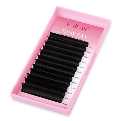 Matte Black Easy Fan Lashes with Stable D Curl and Residue Free Foil Base
