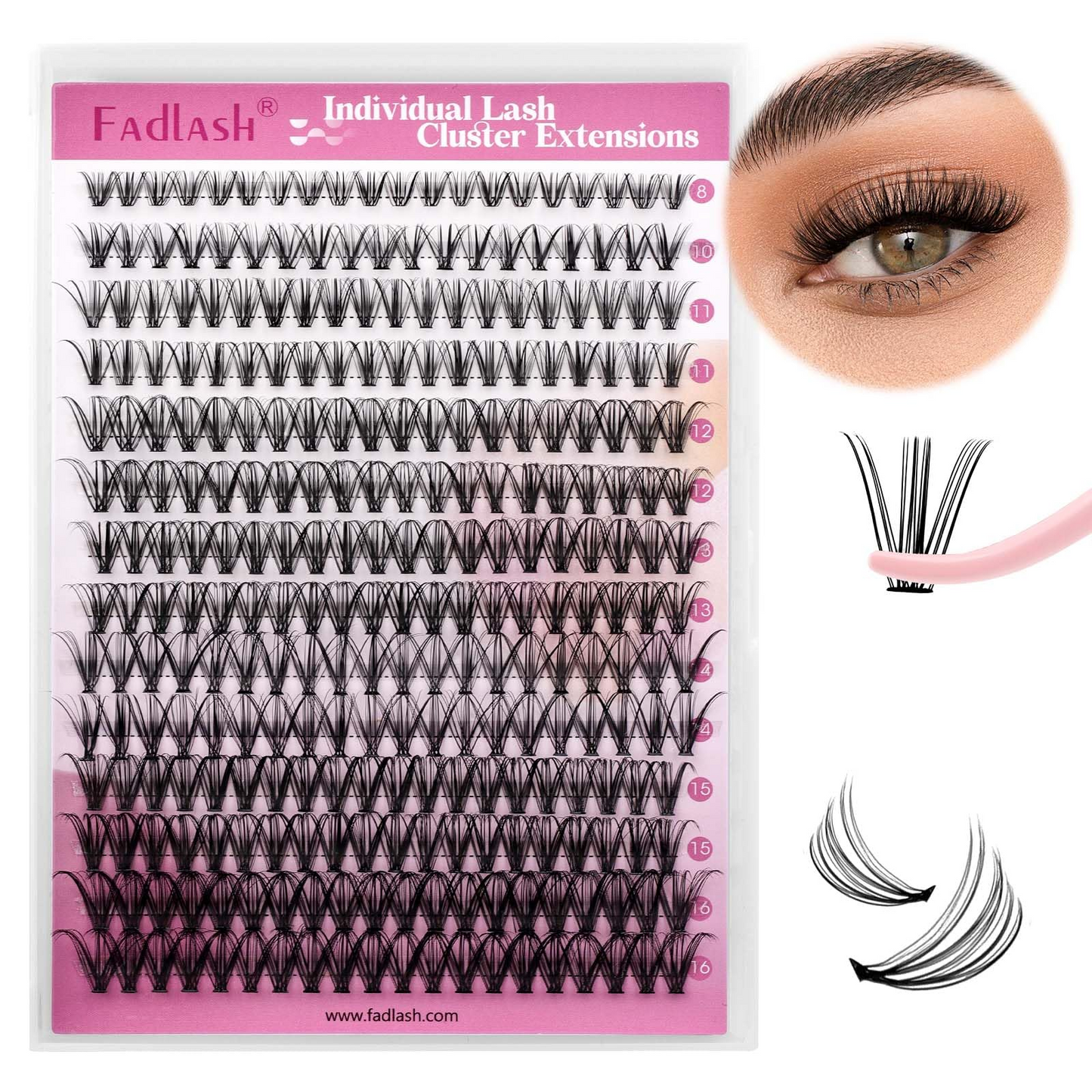 D Curl individual lash cluster extensions mixed length tray