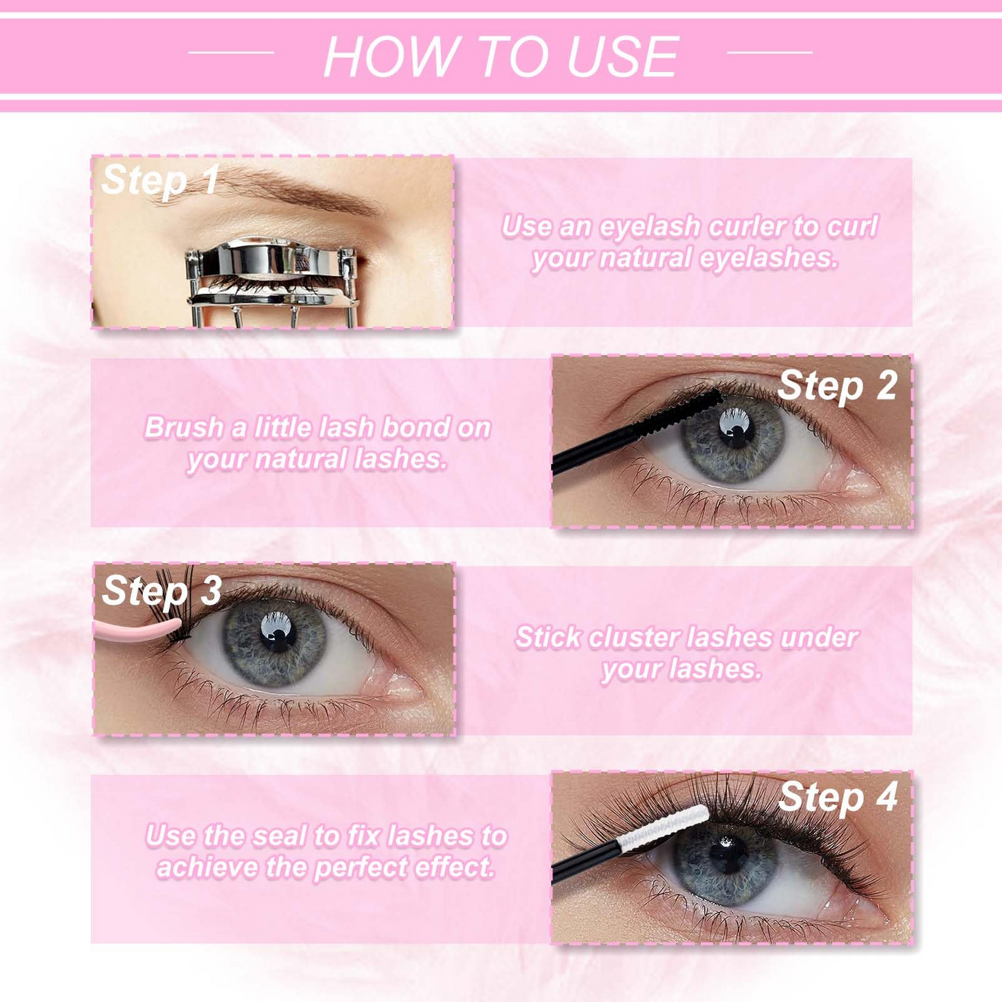 D Curl cluster lashes 14 rows for DIY lash mapping
