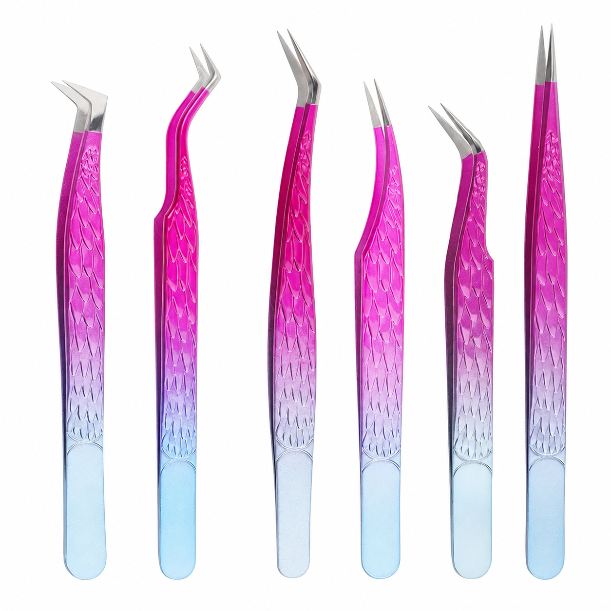 Pink Ombre Eyelash Extension Tweezers Set – 6 Shapes