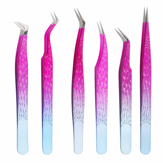 Pink Ombre Eyelash Extension Tweezers Set – 6 Shapes