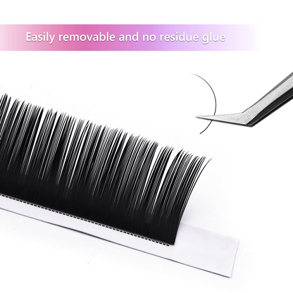 logo with close-up of C Curl single length classic lash extension strip