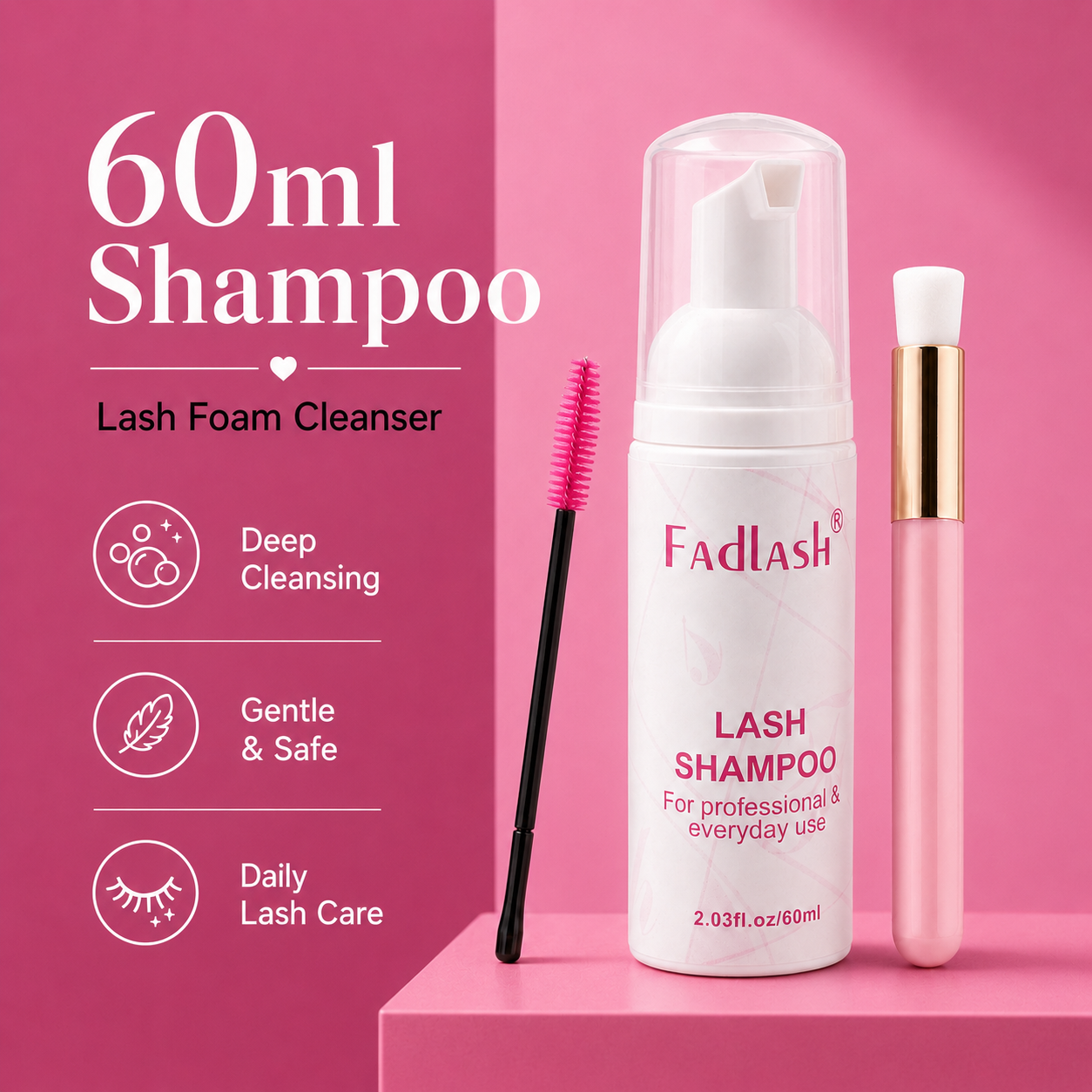 Fadlash 60ml lash foam shampoo cleanser with brush