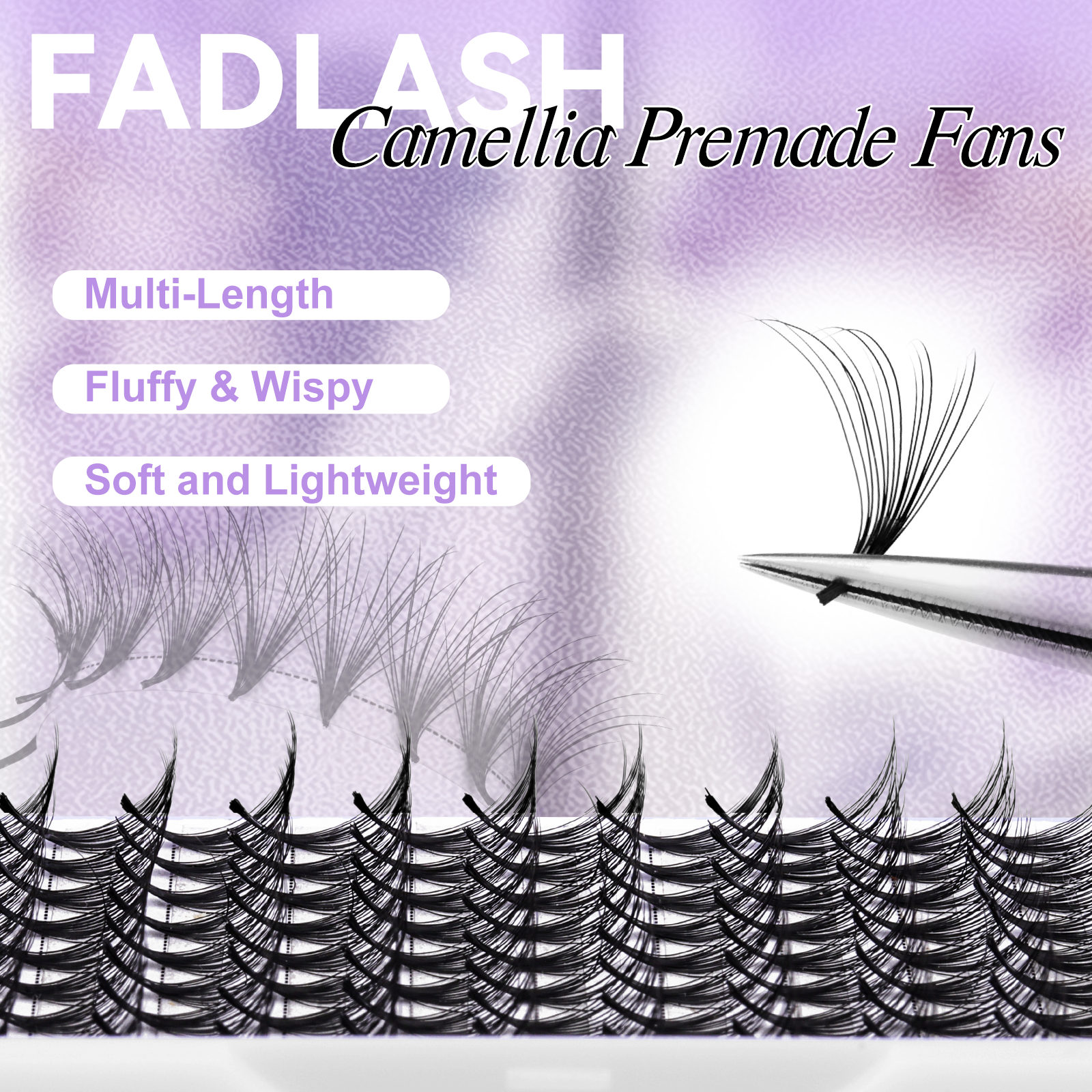 Fadlash Camellia Premade Fans on the strip being