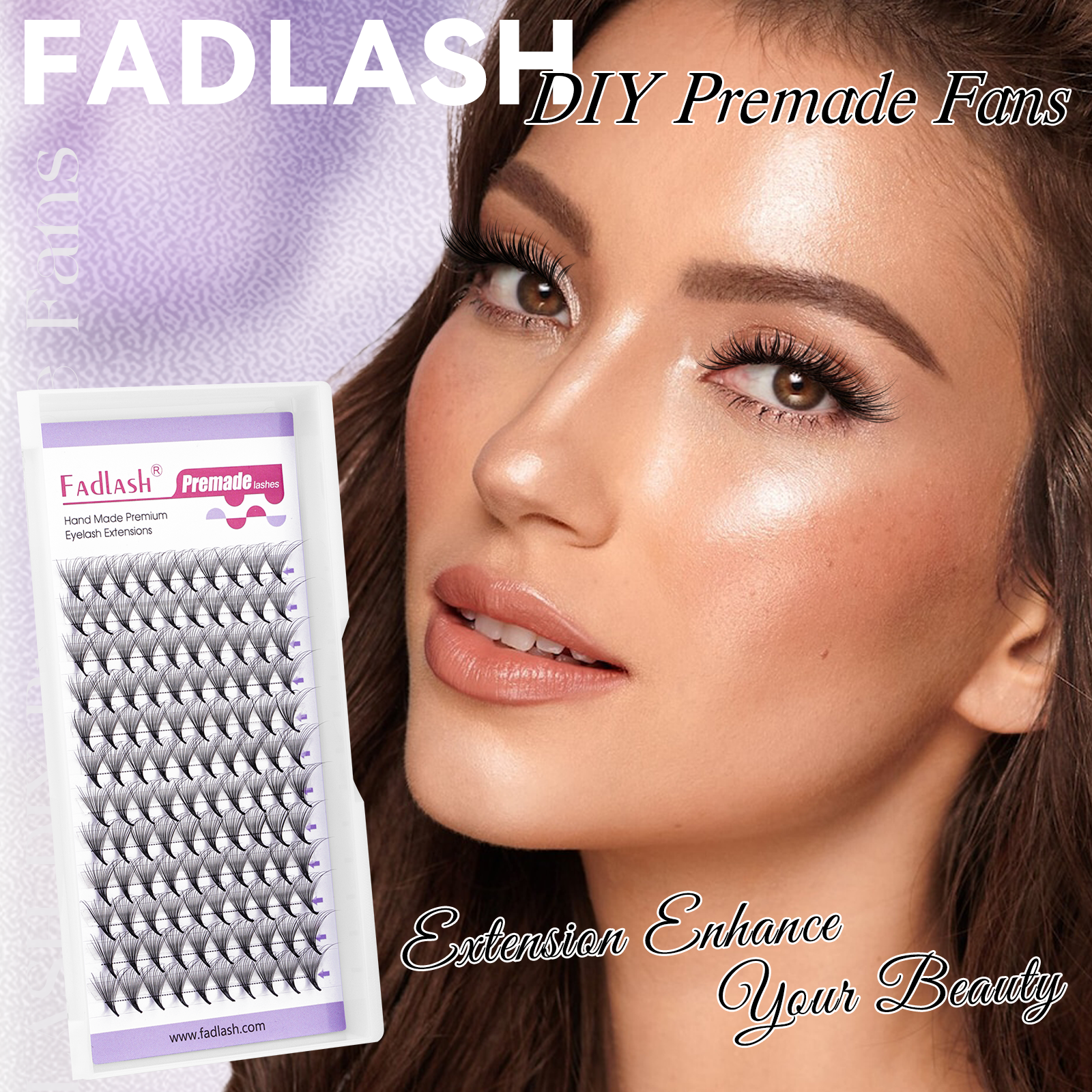 Model with a full set of Fadlash Camellia Premade Fans