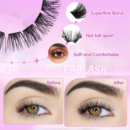 Soft natural cluster lashes before and after