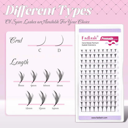 FADLASH Spire Lashes C D Curl and Length Specifications Chart