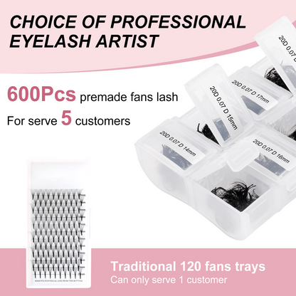 600 20D Premade Loose Fan Lashes for Mega Volume Eyelash Extensions