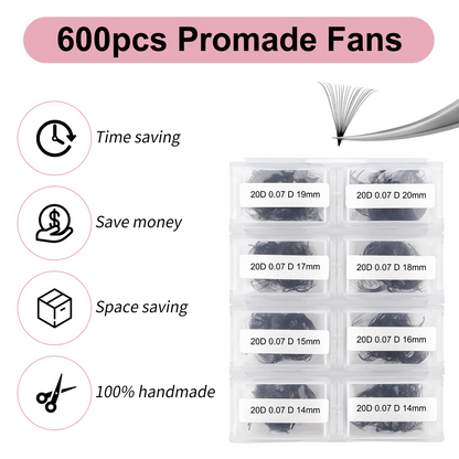 600 20D Premade Loose Fan Lashes for Mega Volume Eyelash Extensions