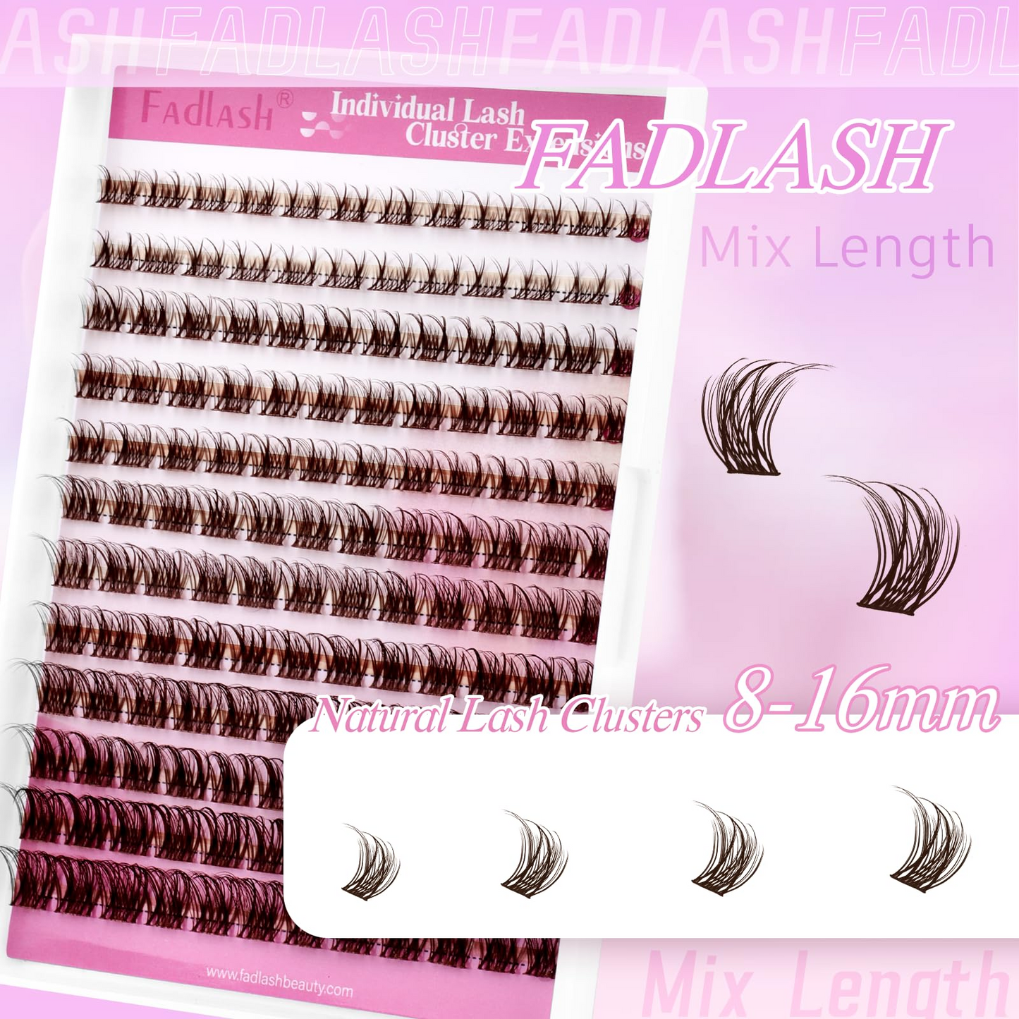 (🇺🇸 US Stock) Brown DIY Lash Clusters | Natural D Curl 8-16mm Tray