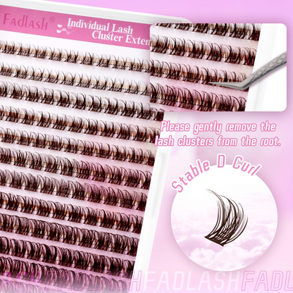 (🇺🇸 US Stock) Brown DIY Lash Clusters | Natural D Curl 8-16mm Tray