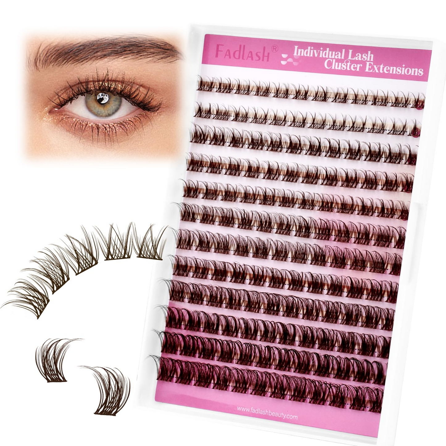 (🇺🇸 US Stock) Brown DIY Lash Clusters | Natural D Curl 8-16mm Tray