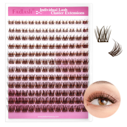 (🇺🇸 US Stock) Brown DIY Lash Clusters | Natural D Curl 8-16mm Tray