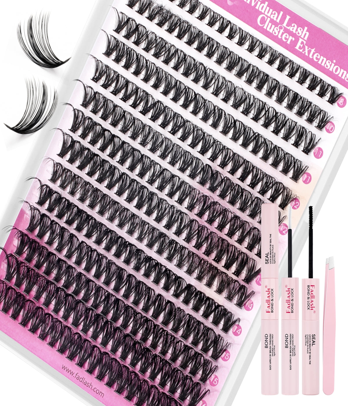 Fadlash 40D Lash Clusters 8-16mm Mixed Tray for Home Use