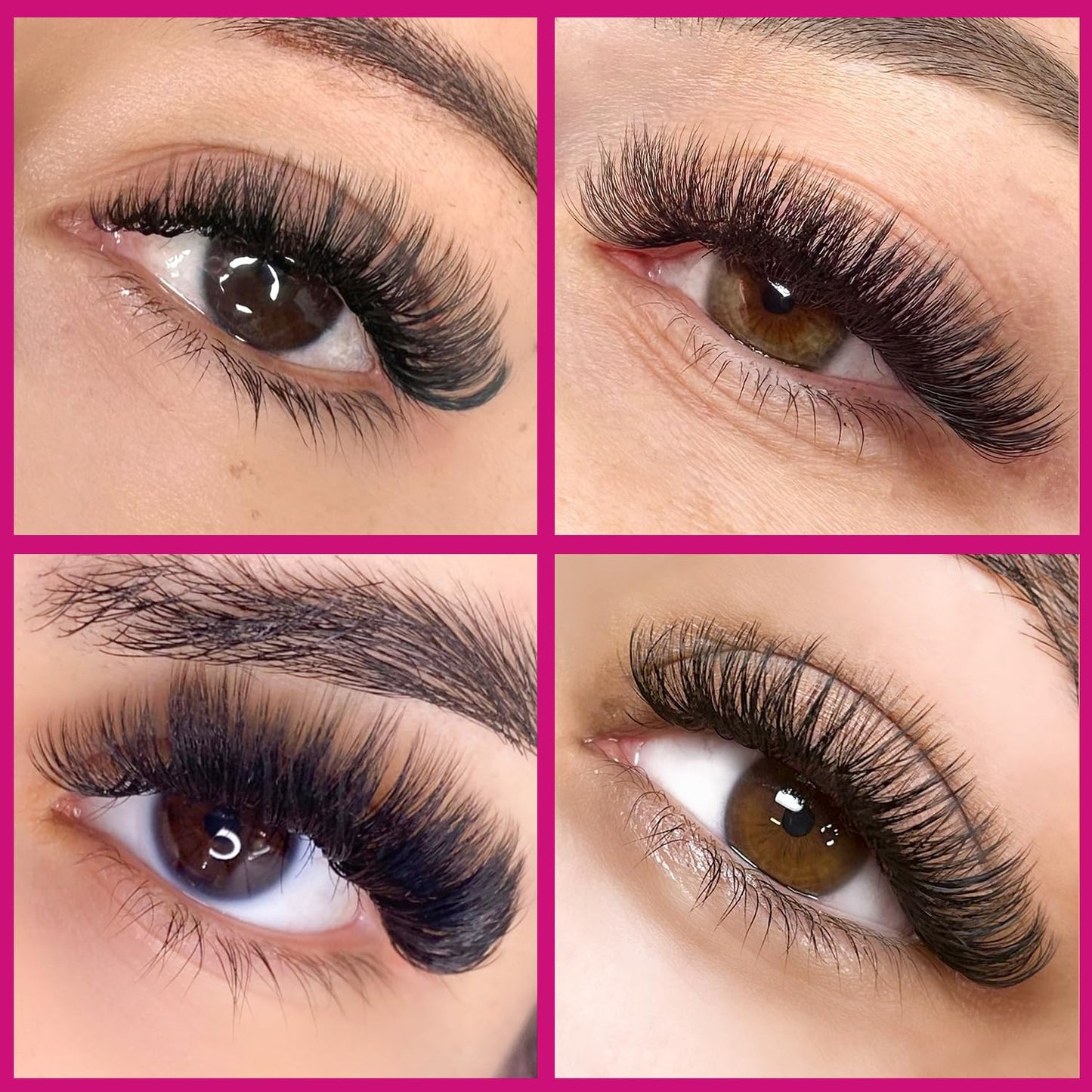 Dramatic 20-25mm Mega Volume and Wispy eyelash extensions on different eye shapes - Fadlash professional lash supplies.