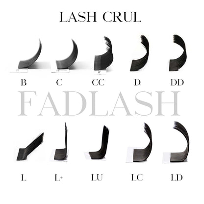 Fadlash lashes trays B curl and LD curl results for Eyelash Extensions