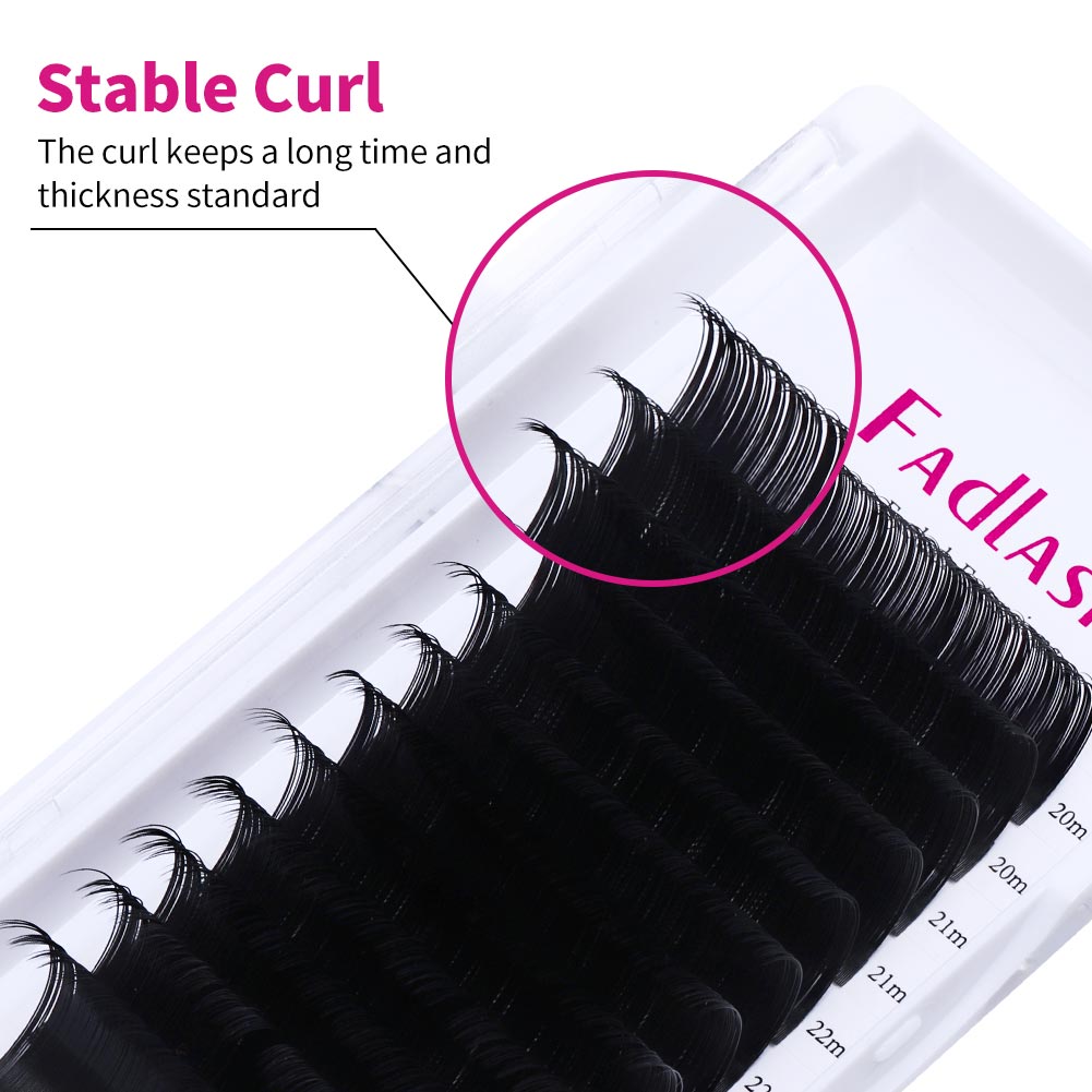 Fadlash professional lashes with curl stability guaranteed for over one year without losing shape.