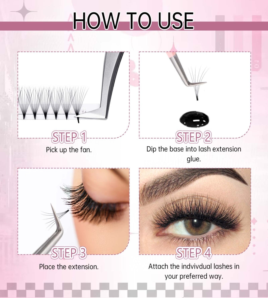 Before and after using 10D lashes to fill gaps in natural eyelashes