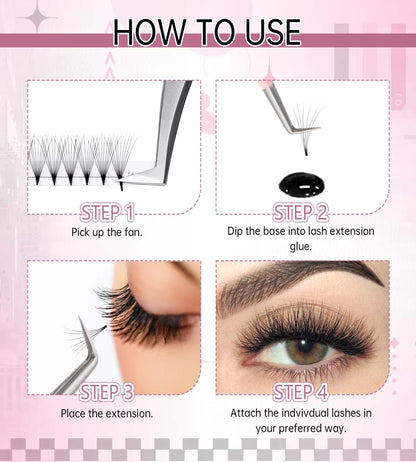 Before and after using 10D lashes to fill gaps in natural eyelashes