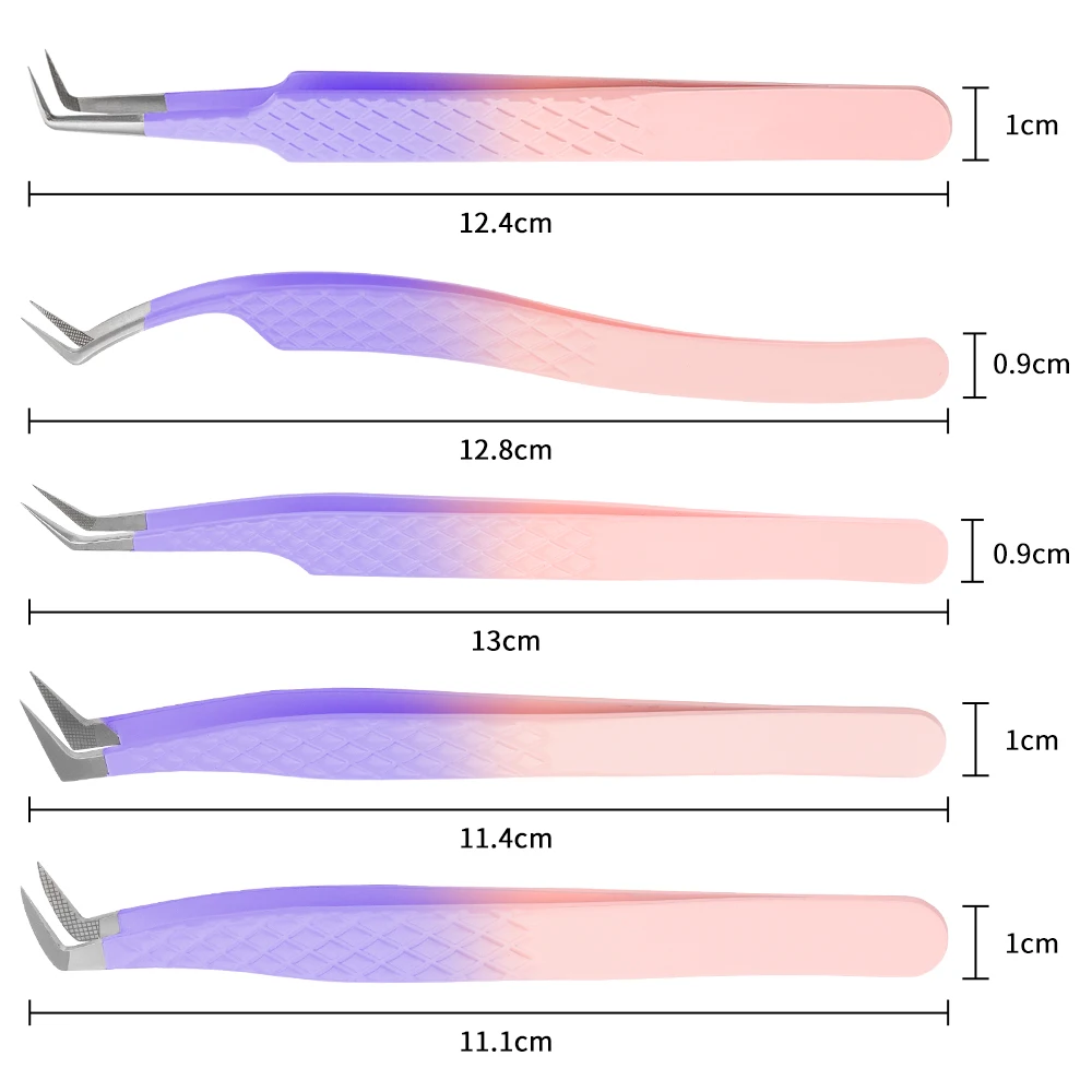 Purple Fiber Tip Lash Tweezers Set (5 Pcs) for Volume Lashes - Fadlash