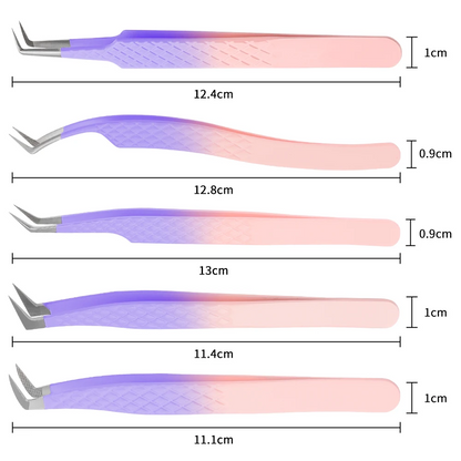 Purple Fiber Tip Lash Tweezers Set (5 Pcs) for Volume Lashes - Fadlash
