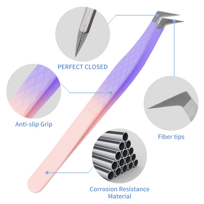 purple ombre fiber tip lash tweezers anti magnetic stainless steel