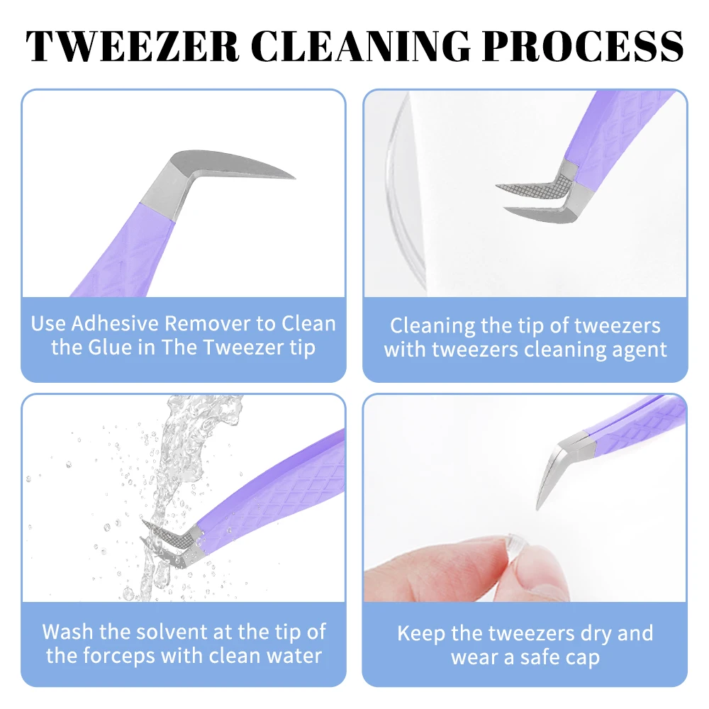 Purple Fiber Tip Lash Tweezers Set (5 Pcs) for Volume Lashes - Fadlash